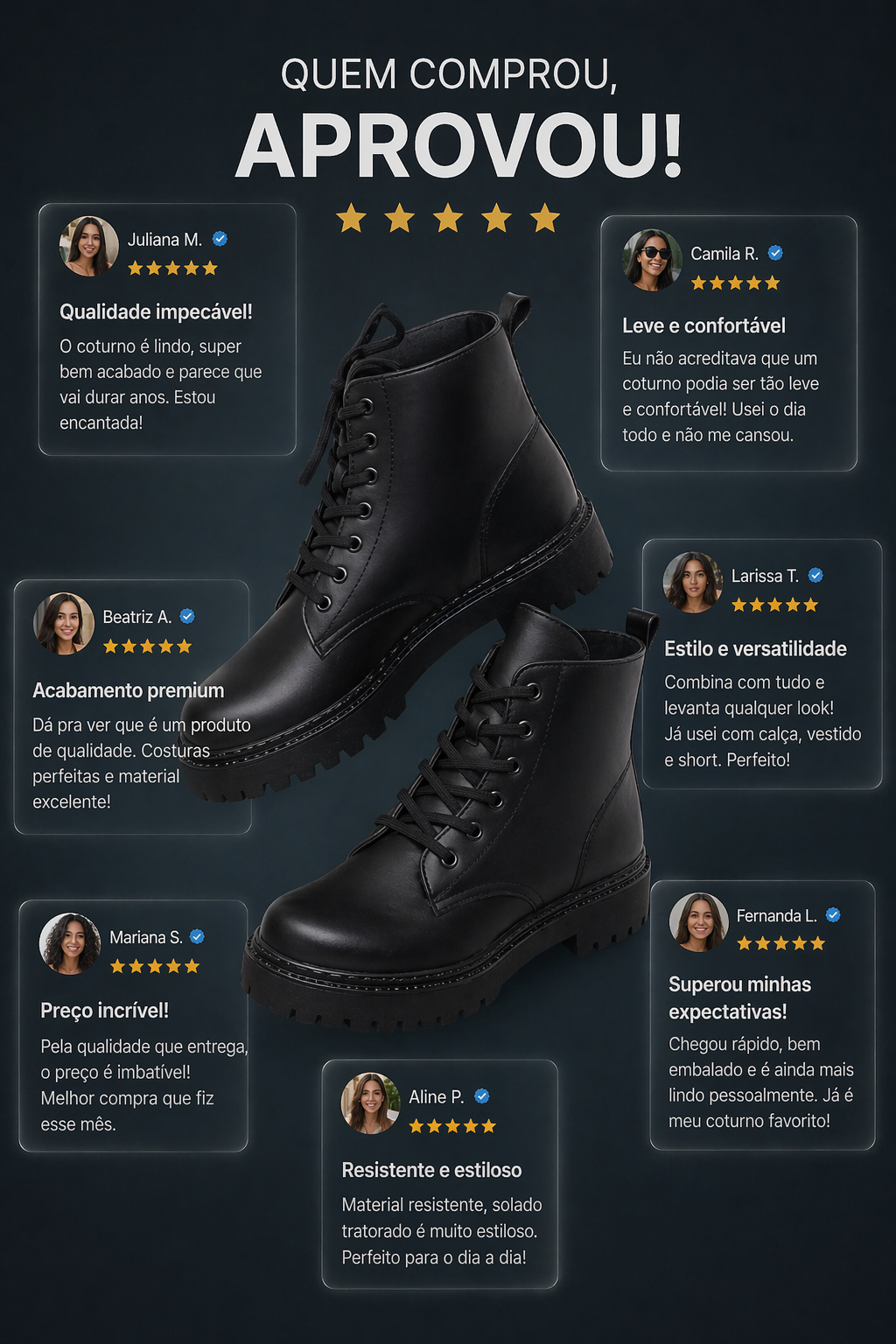 Bota Coturno Feminino Mari Preto Couro Ecológico