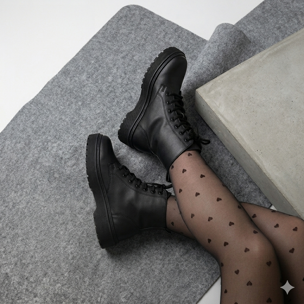 Bota Coturno Feminino Mari Preto Couro Ecológico