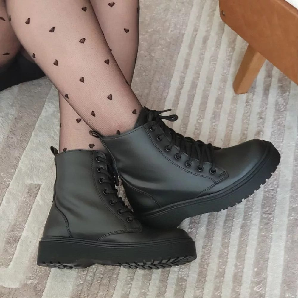Bota Coturno Feminino Mari Preto Couro Ecológico