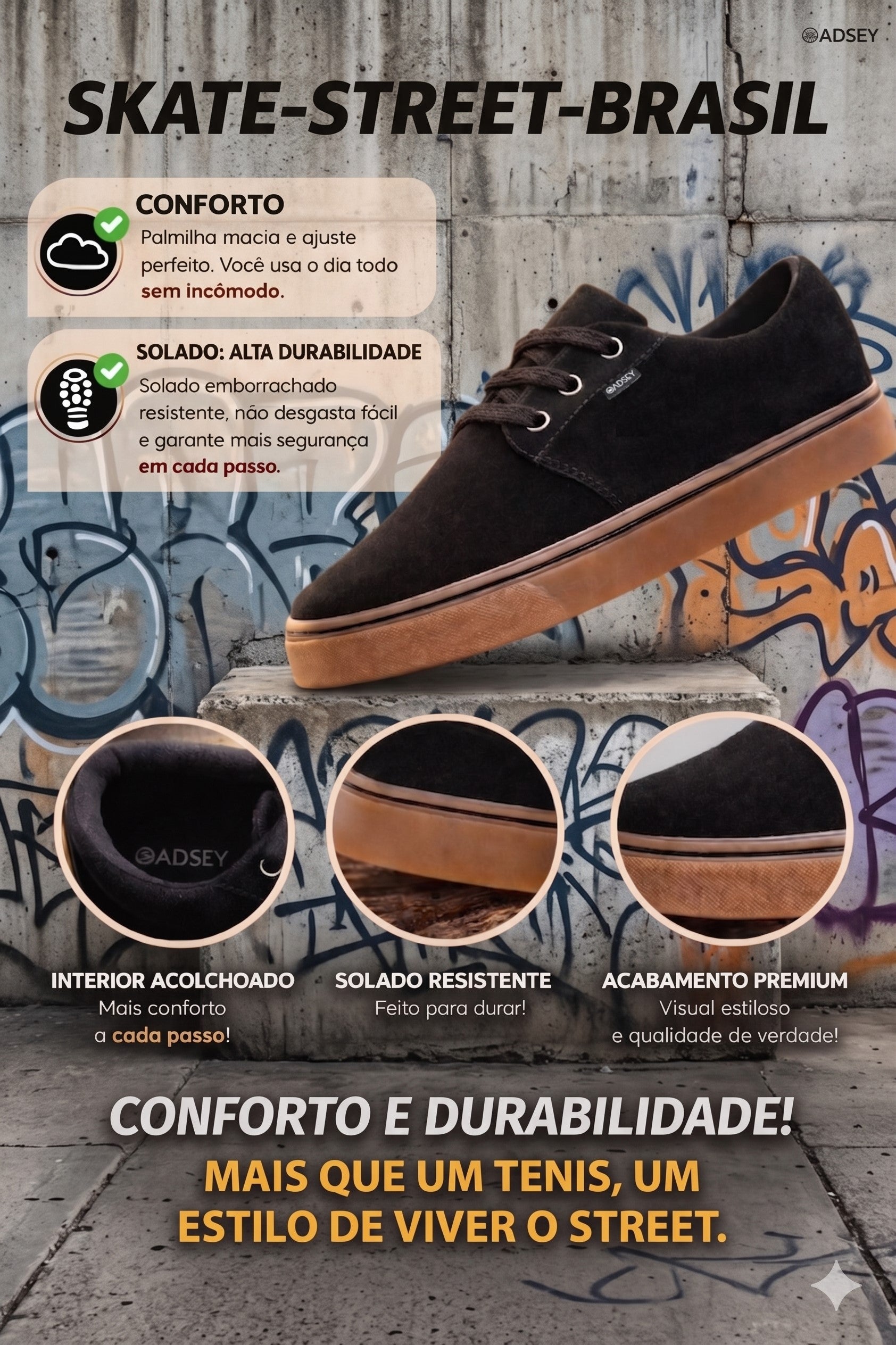Tenis Oadsey Sb Street Preto Sola Latex