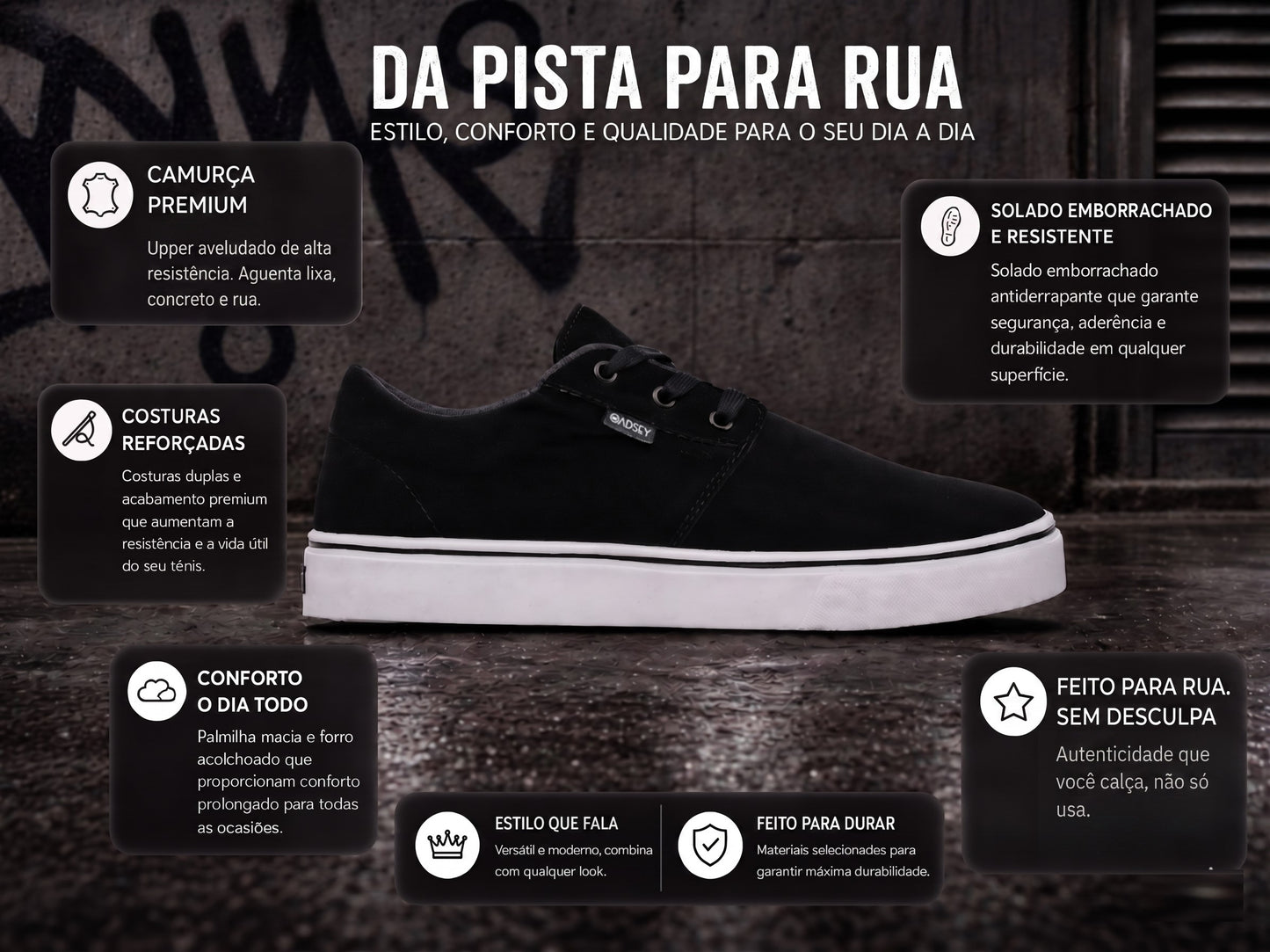 Tenis Oadsey Sb Street Preto e Branco